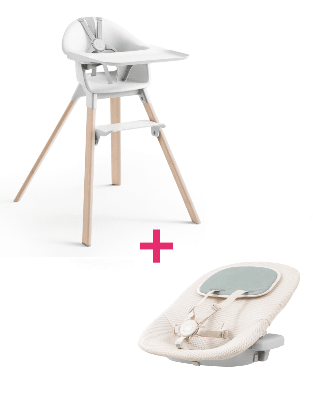 Seggiolone clikk™ white + newborn set cloud grey - stokke®