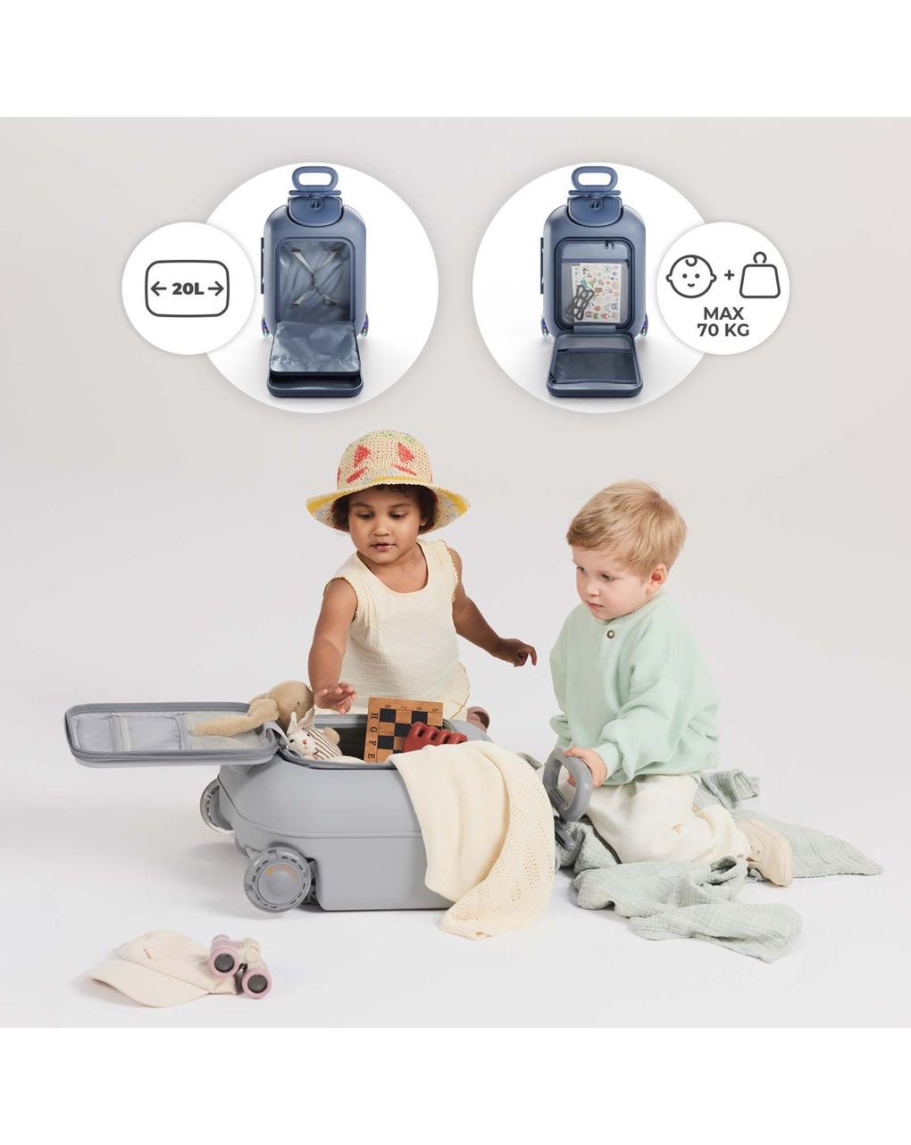 Valigia per bambini 2 in 1 con seduta cabby - blue - kinderkraft