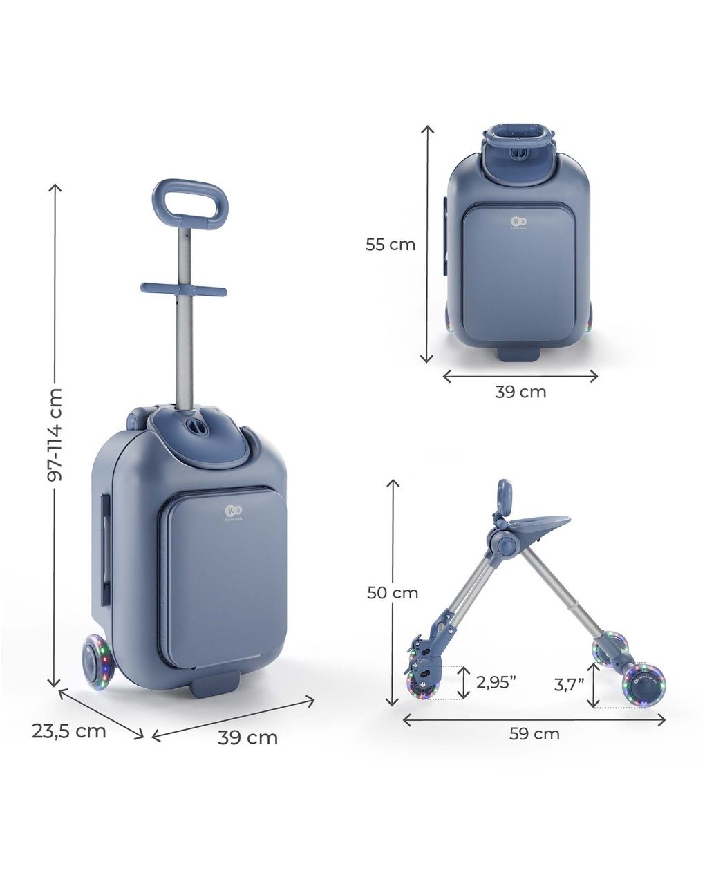 Valigia per bambini 2 in 1 con seduta cabby - blue - kinderkraft