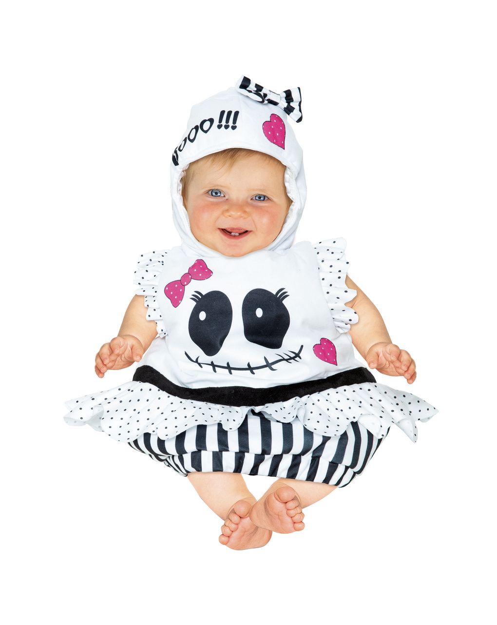 Costume travestimento fantasmina saccotto. fantasmina sbarazzina per neonata, un travestimento bianco, tenero e ricchissimo di dettagli