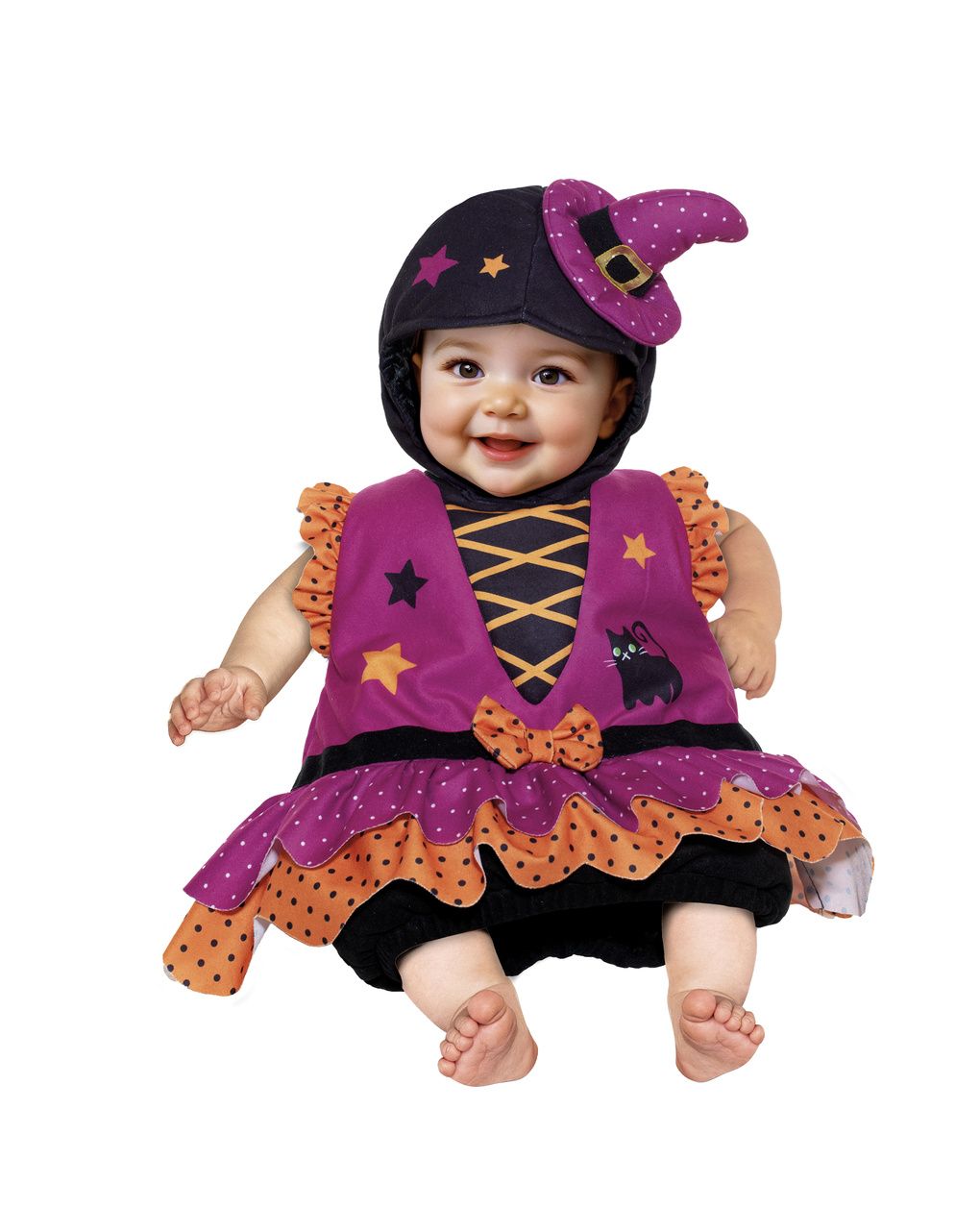 Costume travestimento streghina saccotto. costume da streghetta per neonata, un travestimento magico, coloratissimo e ultra-comodo
