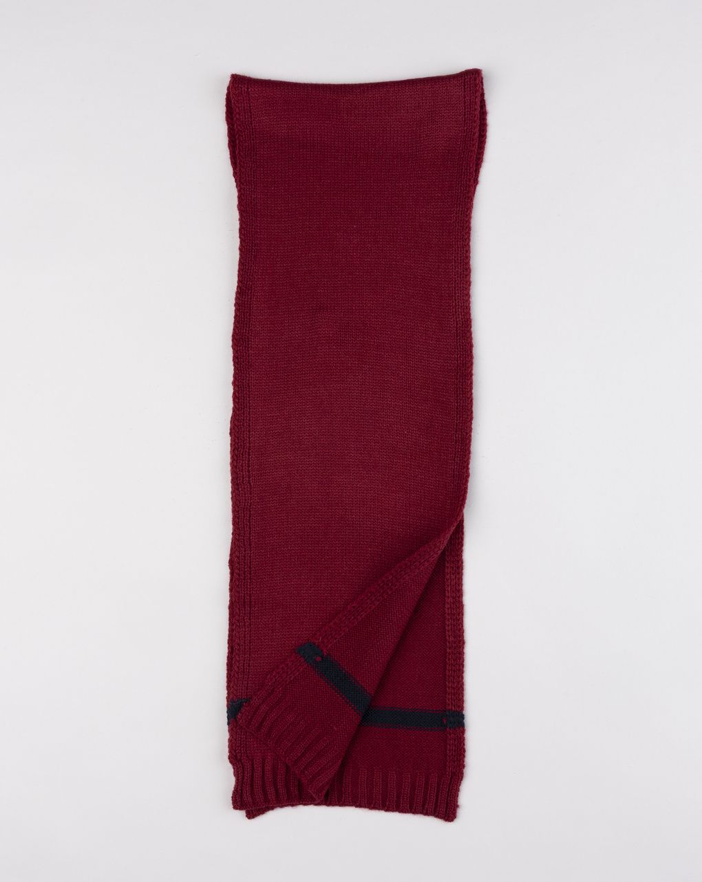 Sciarpa bimbo in maglia bordeaux con riga a contrasto