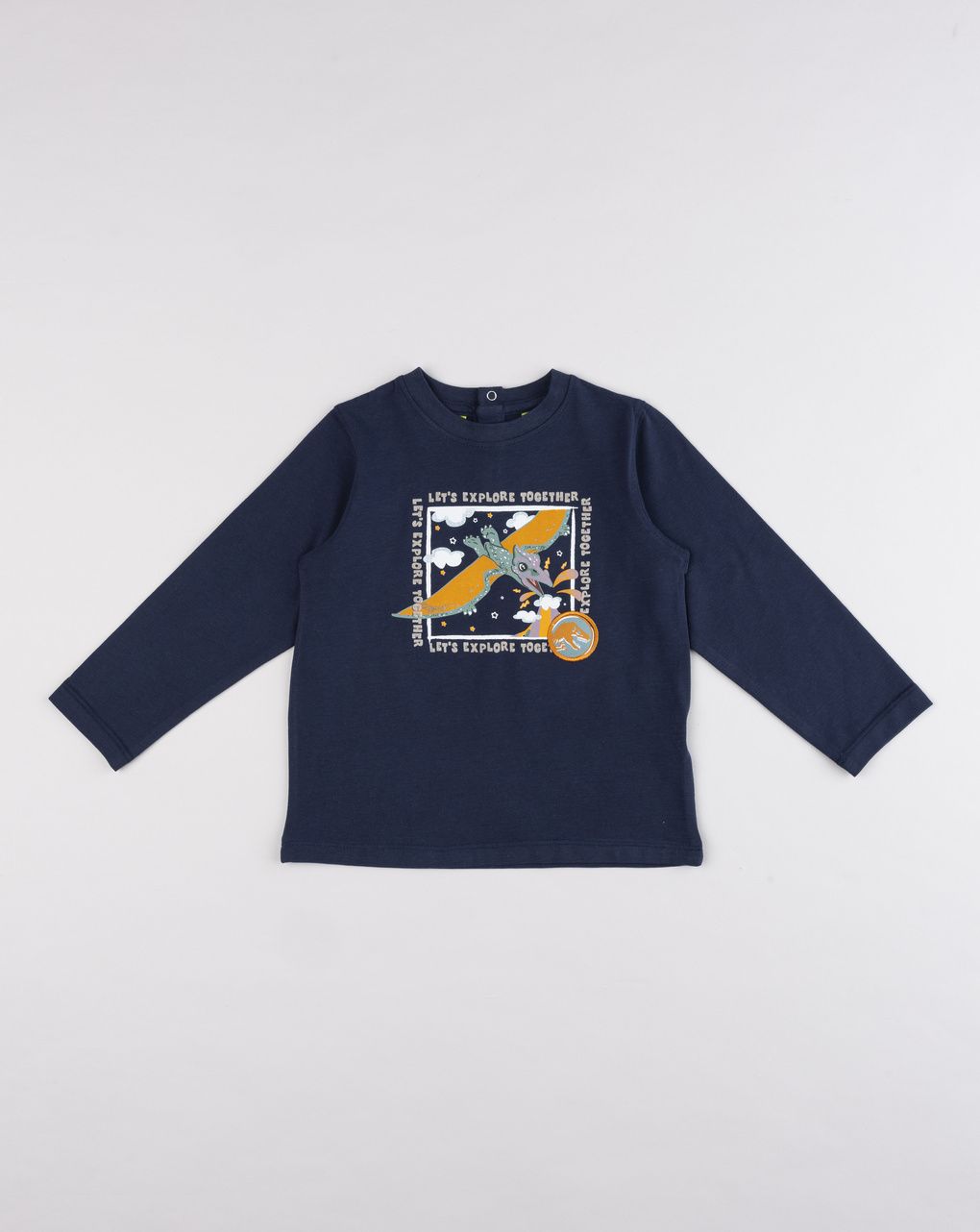 T-shirt bimbo jurassic party a manica lunga blu