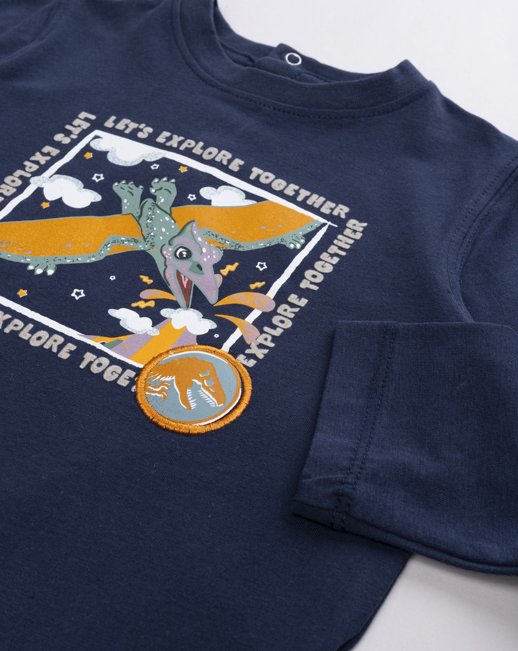 T-shirt bimbo jurassic party a manica lunga blu