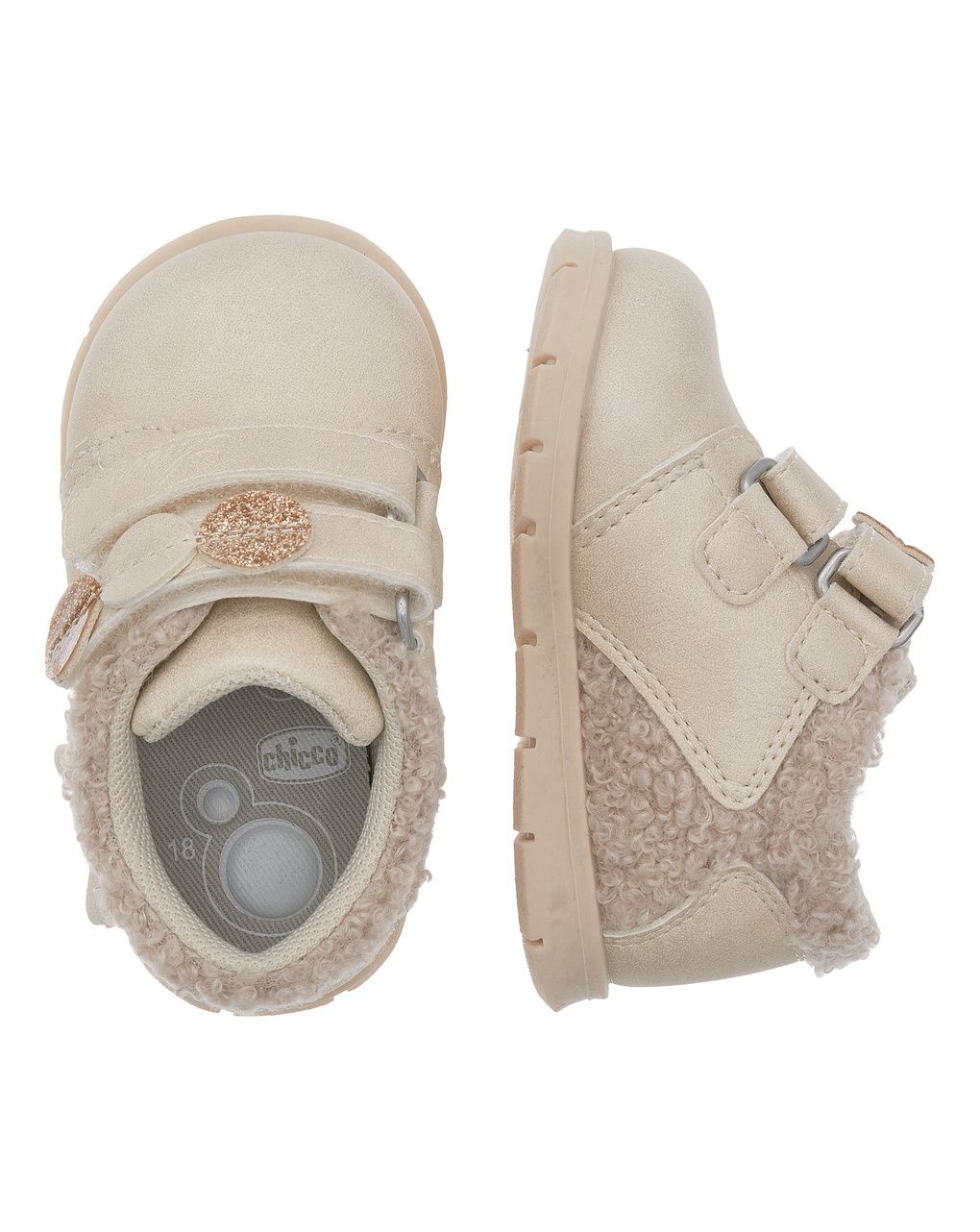 Chicco - scarpa fatima bimba beige doppio velcro con teddy
