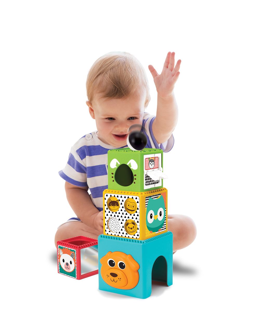 Set 2 in 1 busy stack & nest ball drop - happy hoops - b-kids
