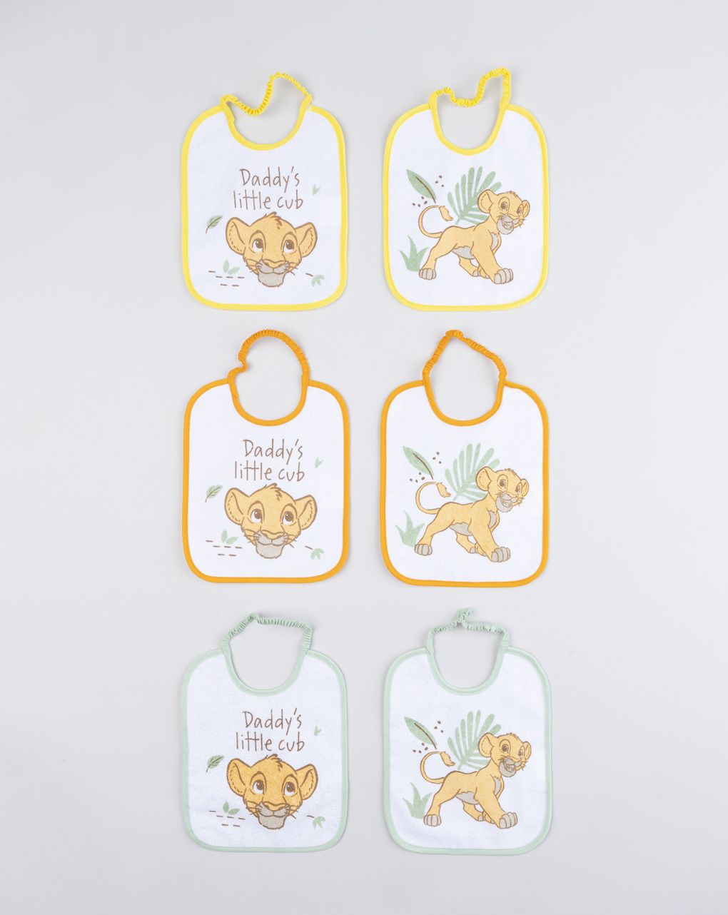 Pack 6 bavaglini bimbo disney re leone giallo, arancione, verde