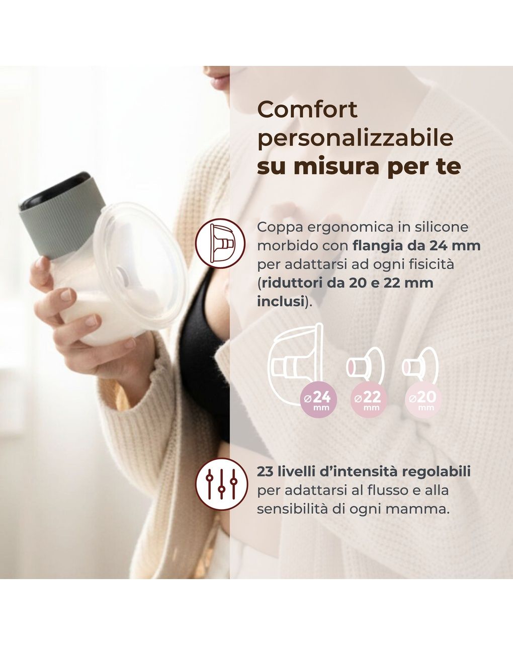 Tiralatte elettrico indossabile singolo materno comfort a 3 fasi - 1260w - nuvita