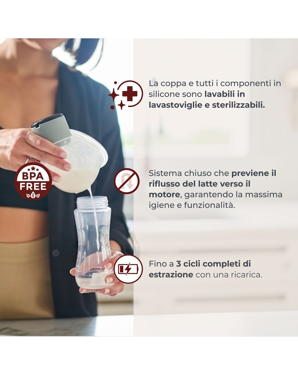 Tiralatte elettrico indossabile singolo materno comfort a 3 fasi - 1260w - nuvita