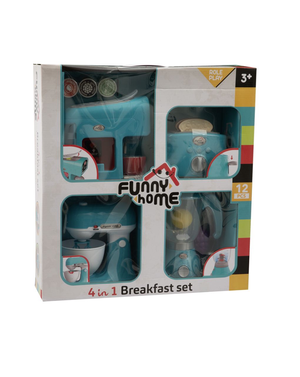 4 in 1 breakfast set per cucina giocattolo – include caffettiera, tostapane, frullatore e planetaria – funny home