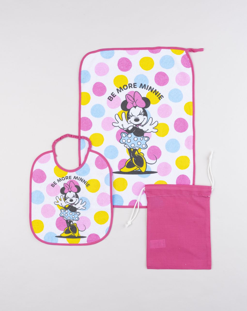 Set bavaglino e asciugamano bambina minnie fucsia