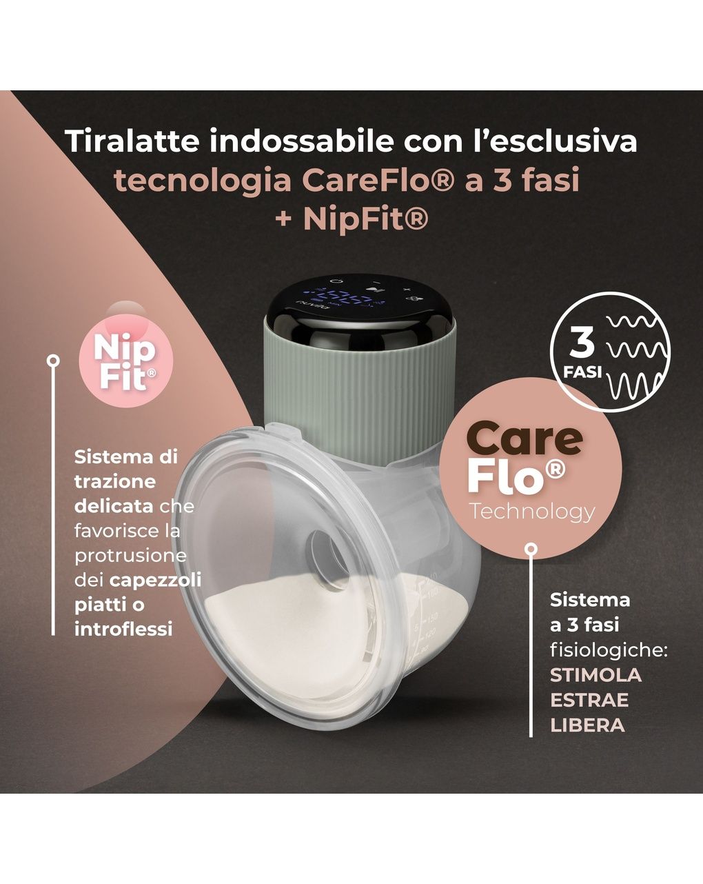 Tiralatte elettrico indossabile singolo materno comfort a 3 fasi - 1260w - nuvita
