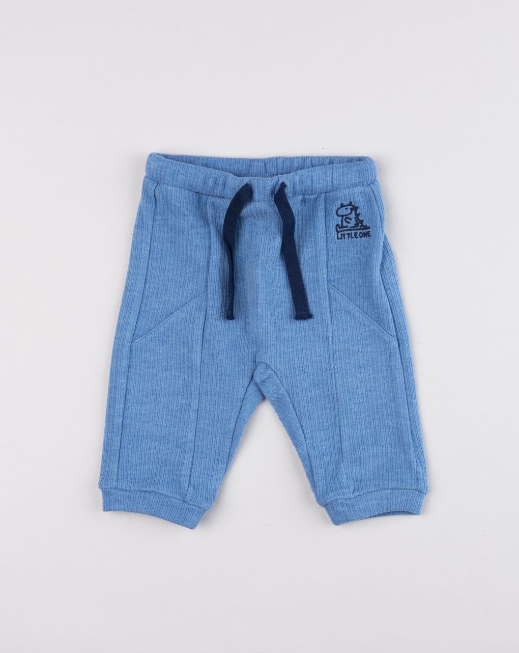 Pantaloni neonato dino's world azzurro melange e blu scuro