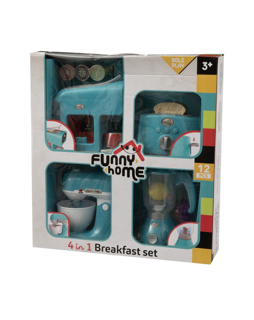 4 in 1 breakfast set per cucina giocattolo – include caffettiera, tostapane, frullatore e planetaria – funny home