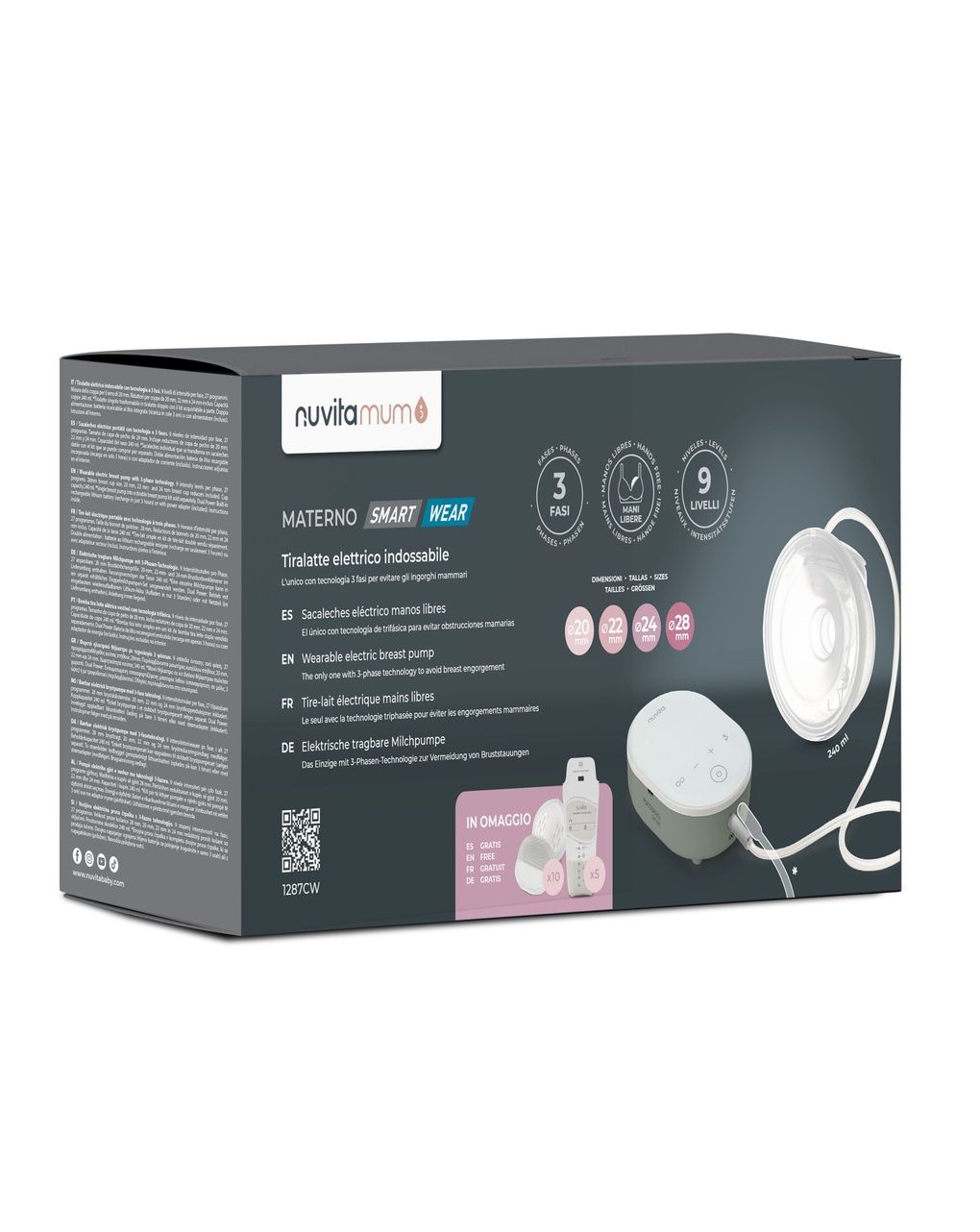 Tiralatte elettrico singolo a mani libere a 3 fasi materno smart wear - 1287cw - nuvita
